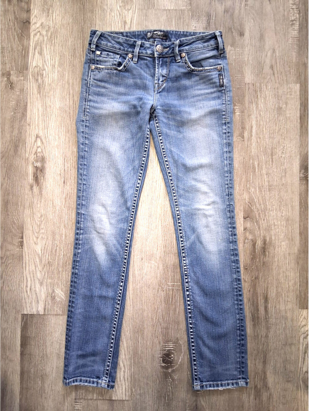 Silver Jeans Co Aiko Womens Sz 4, 27x31 Mid Rise Slim Fit Med Wash Bootcut Jeans